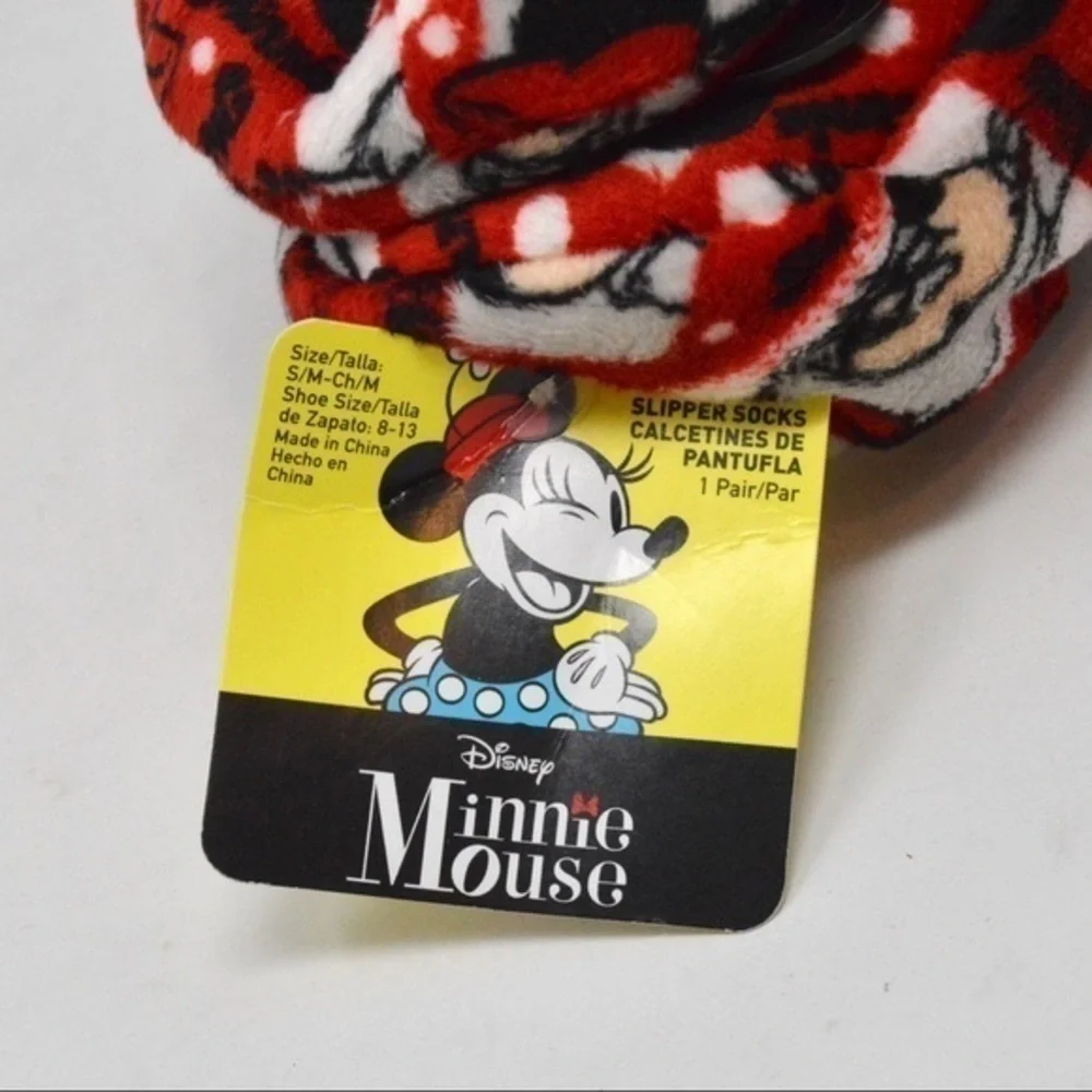Disney Minnie Mouse Kids Plush‎ Slipper Socks, S/M Sizes 8-13